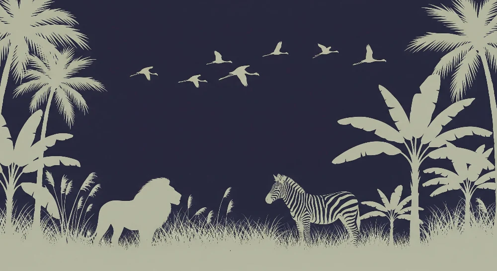 Tapet za detska staia | Nocturnal Safari s luv i zebra
