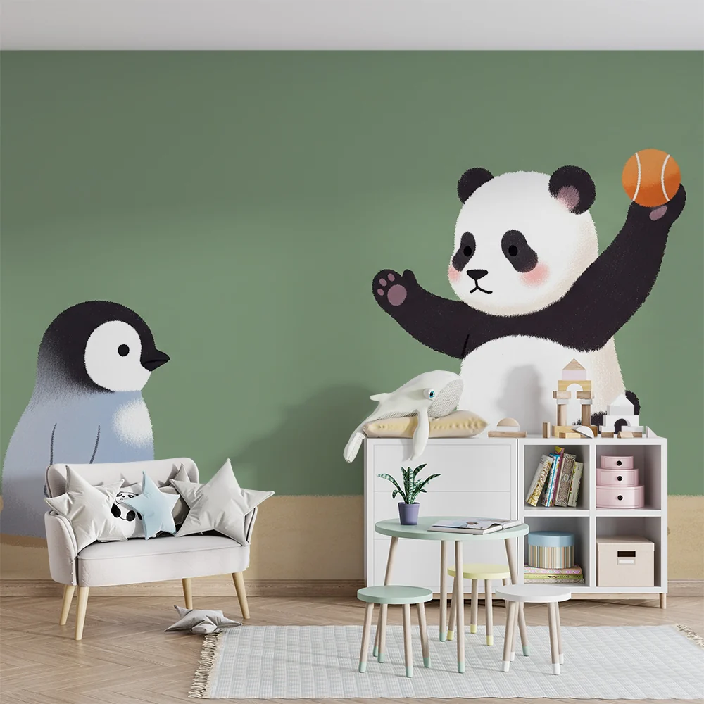 Tapet za detska staia | Panda igrach i radoveden pingvin