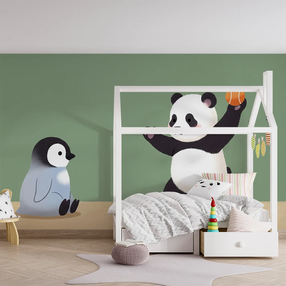 Tapet za detska staia | Panda igrach i radoveden pingvin