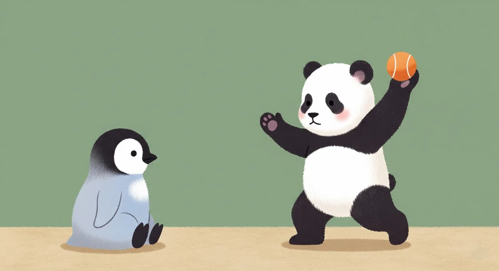 Tapet za detska staia | Panda igrach i radoveden pingvin