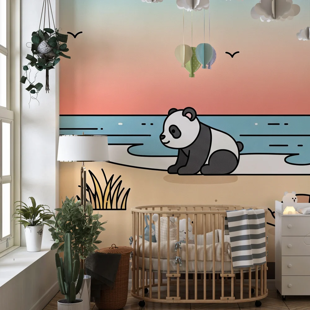 Tapet za detska staia | Panda i kornishka na plazhа