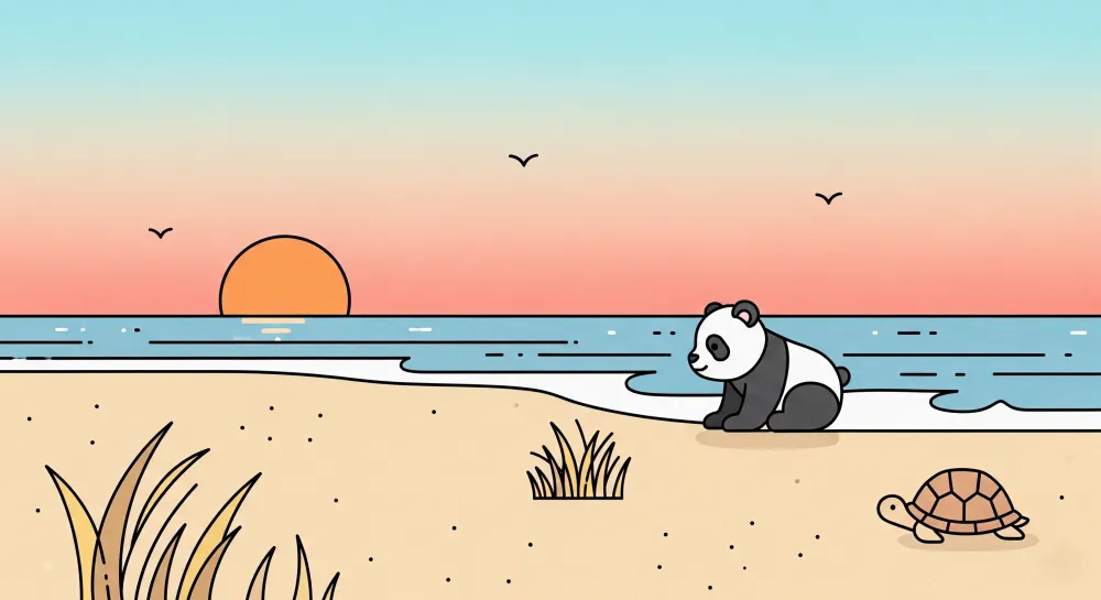Tapet za detska staia | Panda i kornishka na plazhа
