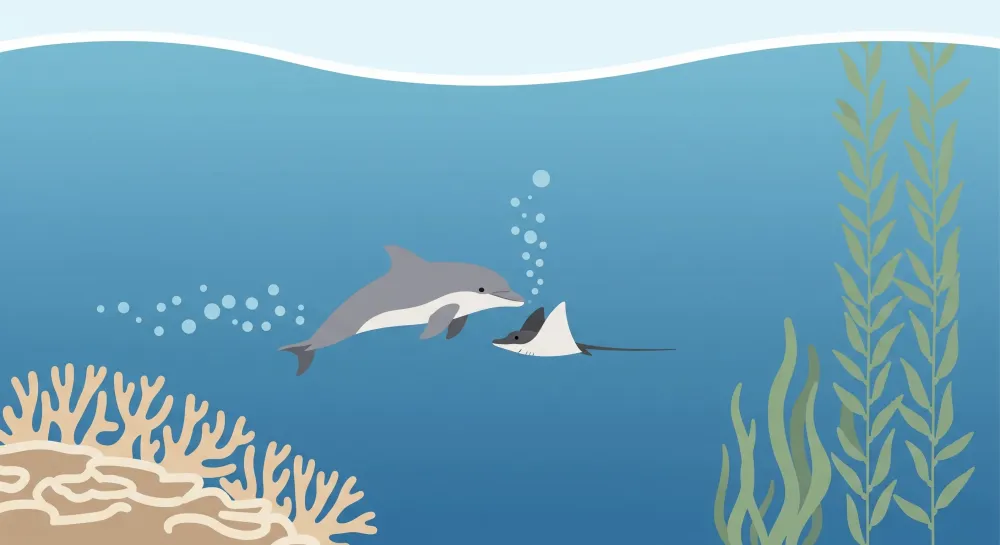 Tapet za detska staia | Podvodnitsa s delfin i raia