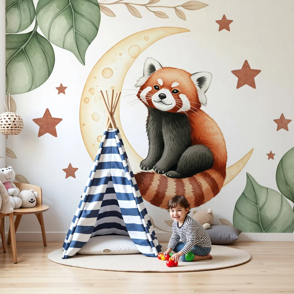 Tapet za detska staia | Ryzh panda i zvezdena luna