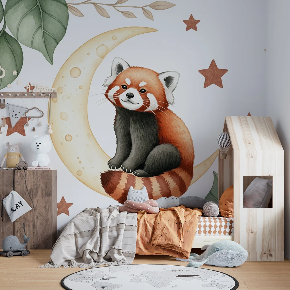 Tapet za detska staia | Ryzh panda i zvezdena luna
