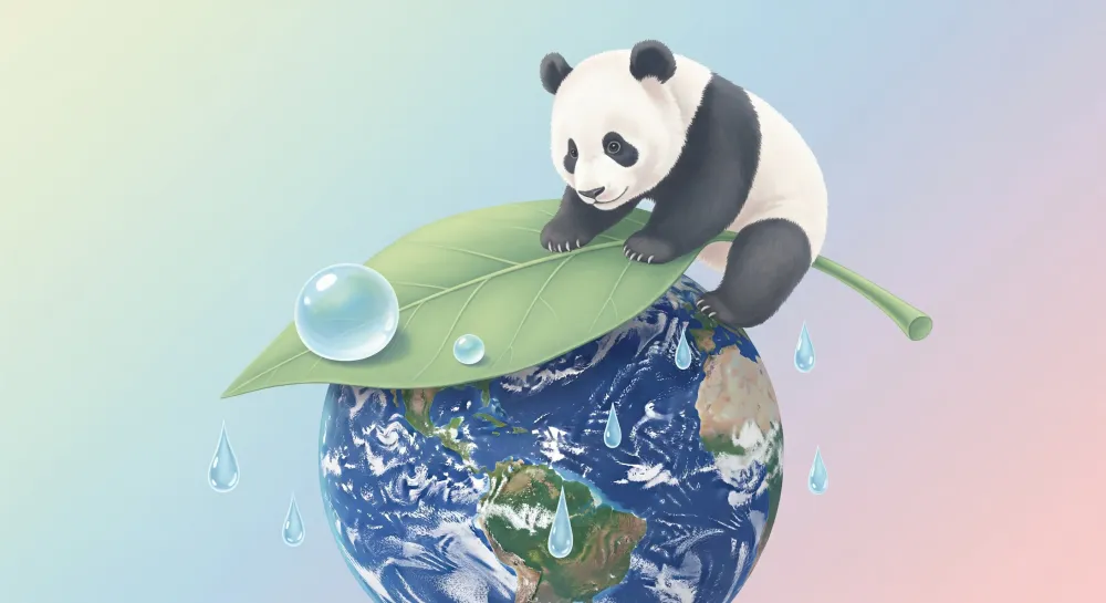 Tapet za detska staia | Slad'k panda na list nad zemiata