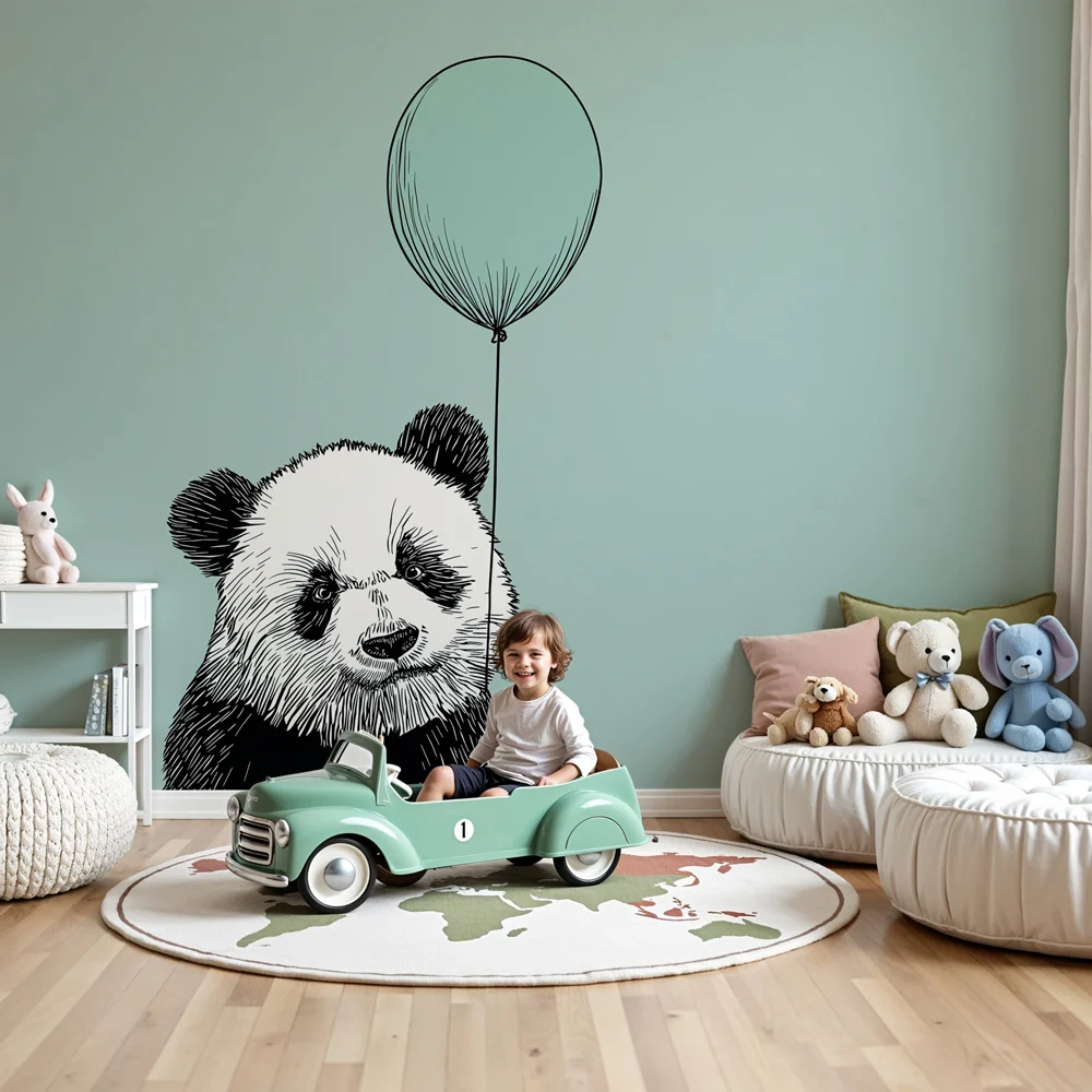 Tapet za detska staia | Vesel panda s balon
