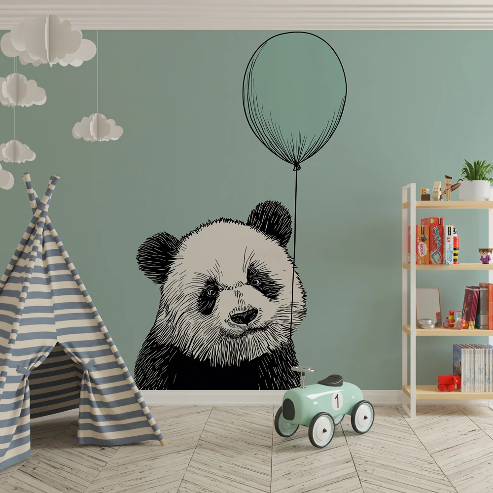 Tapet za detska staia | Vesel panda s balon