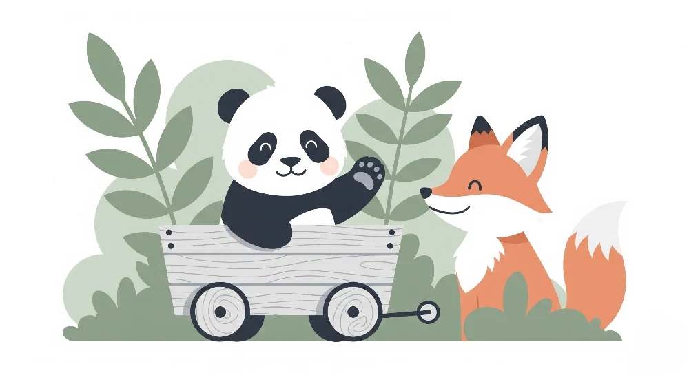 Tapet za detska staia | Vesel panda i priiaten lisitsa