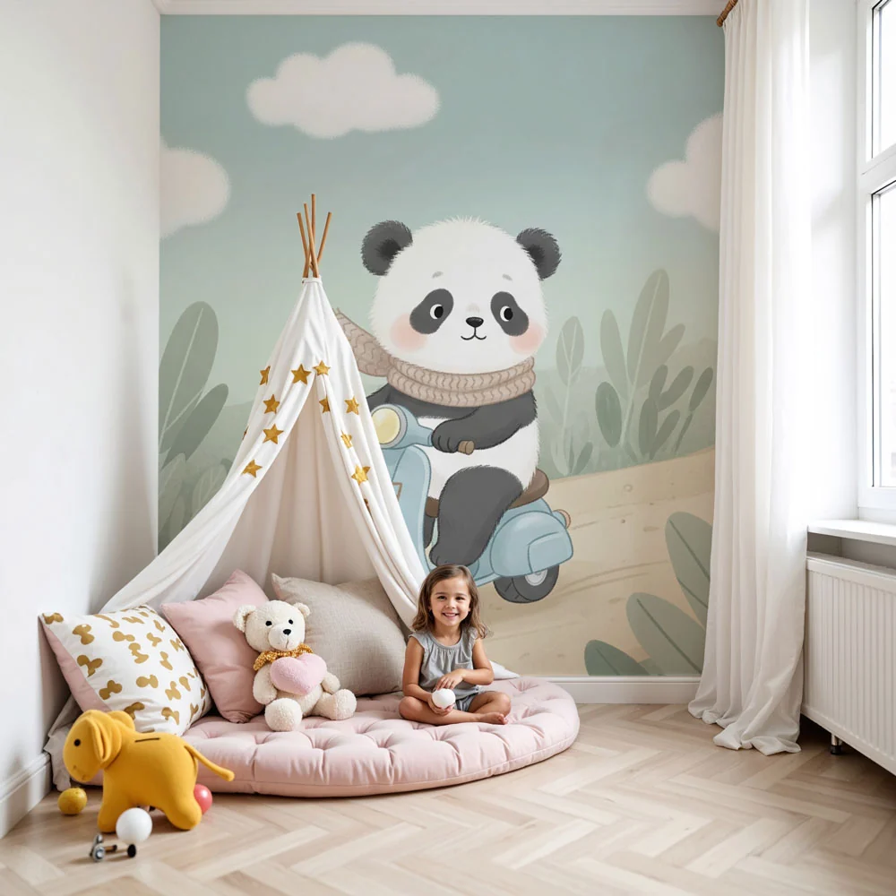 Tapet za detska staq | Sladak panda na skuter