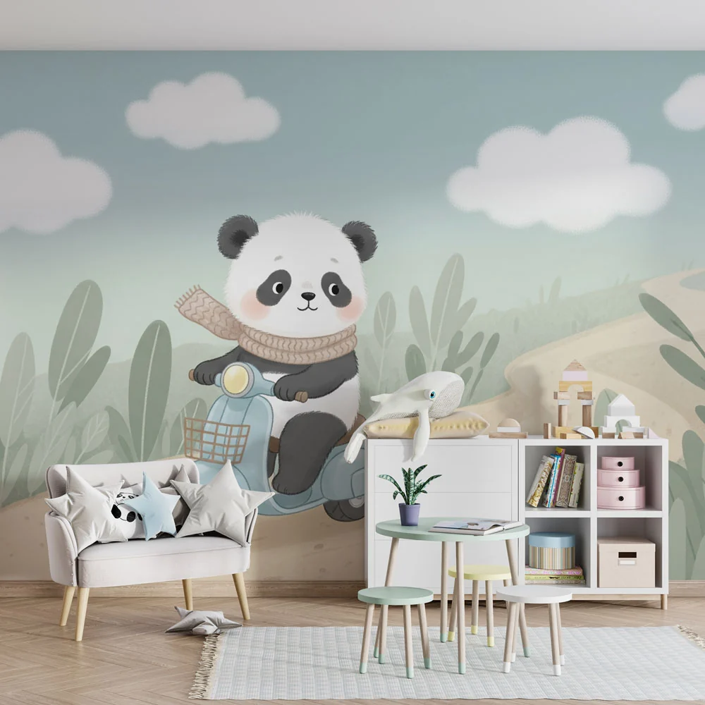 Tapet za detska staq | Sladak panda na skuter