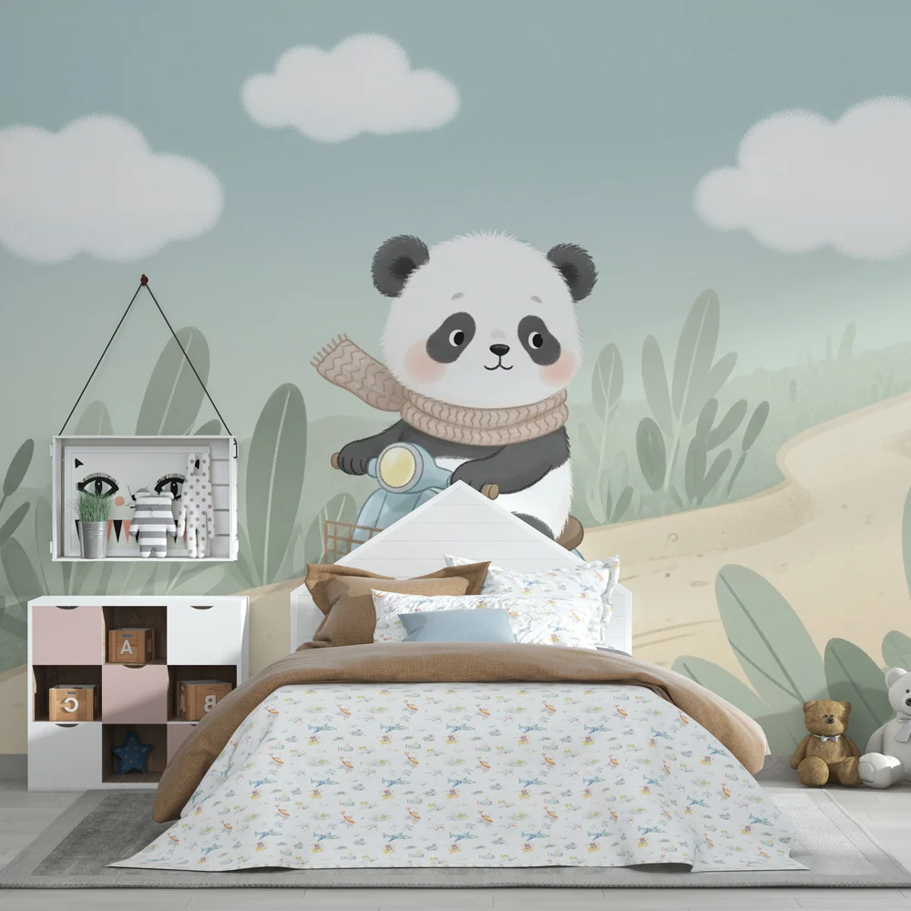 Tapet za detska staq | Sladak panda na skuter