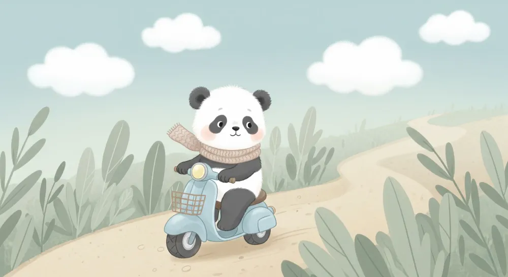 Tapet za detska staq | Sladak panda na skuter