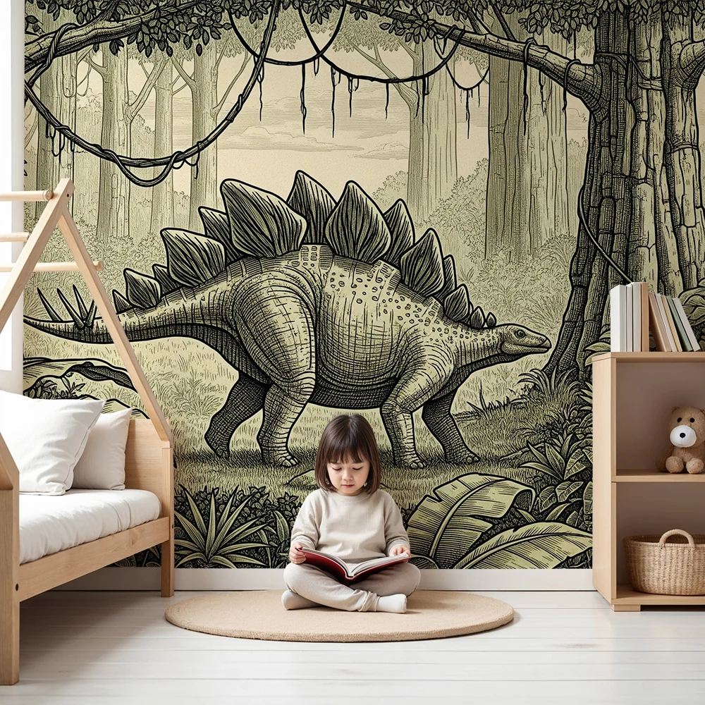Tapet za detska staq | Stegosaurus dinozavur v predistorichna dzhungla