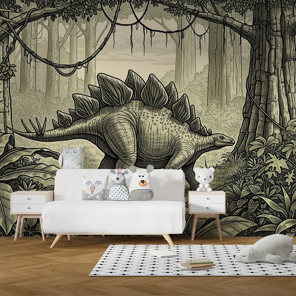 Tapet za detska staq | Stegosaurus dinozavur v predistorichna dzhungla