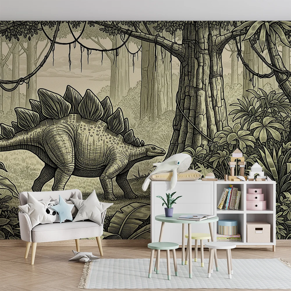 Tapet za detska staq | Stegosaurus dinozavur v predistorichna dzhungla