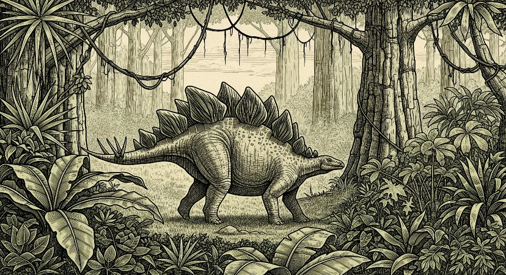 Tapet za detska staq | Stegosaurus dinozavur v predistorichna dzhungla
