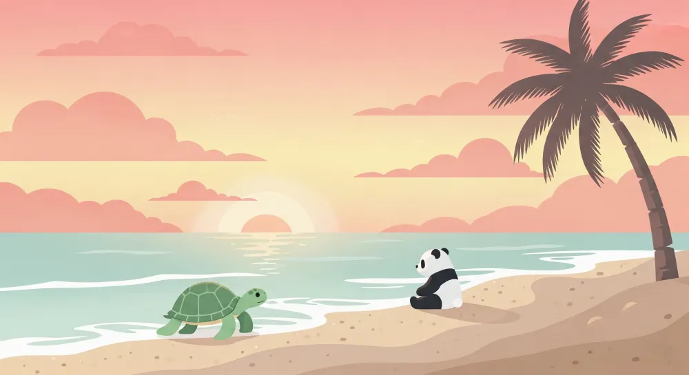 Tapet za detska staq | Tropichna plazh s panda i kareta