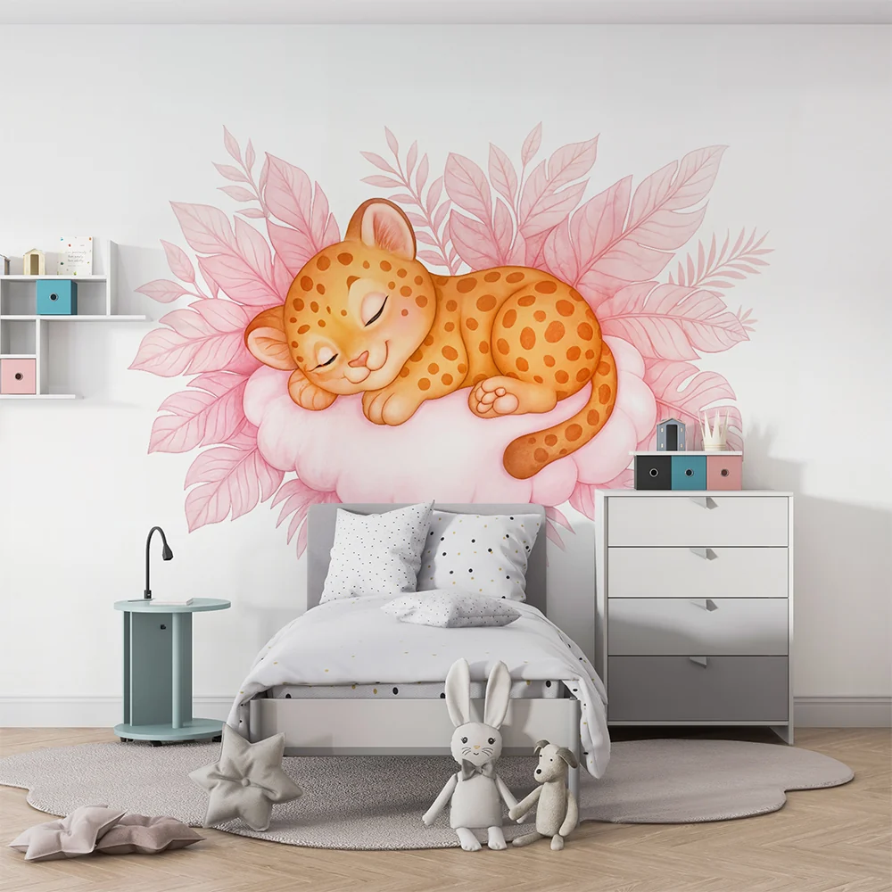 Tapet s leopard | Симпатична илюстрация с розов облак