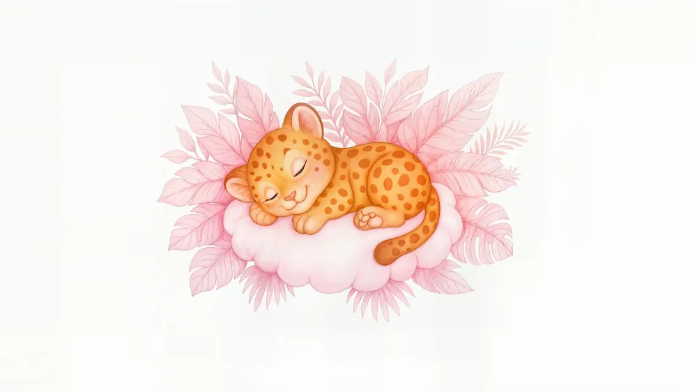 Tapet s leopard | Симпатична илюстрация с розов облак
