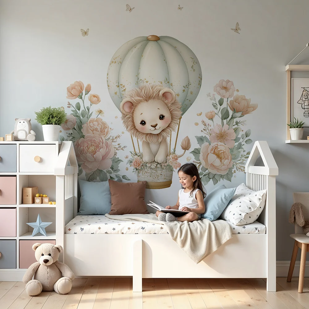 Tapet s l'vche i balon | Floral i detski dizayn