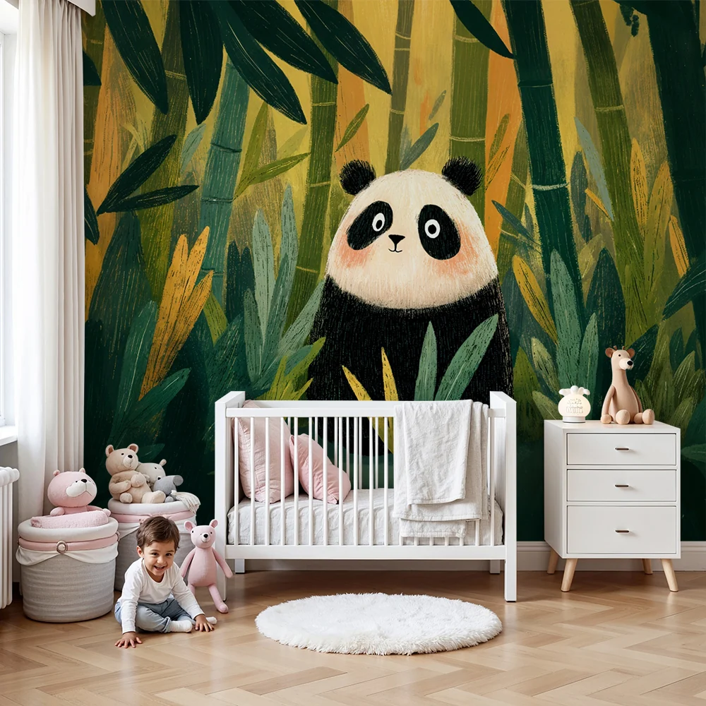 Tapet s panda | Прекрасна илюстрация на панда в бамбукова гора