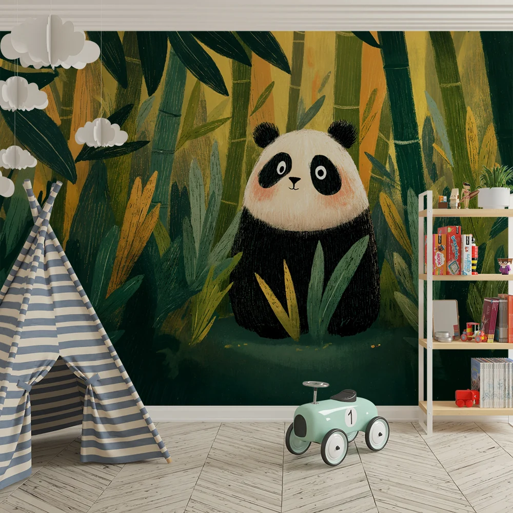 Tapet s panda | Прекрасна илюстрация на панда в бамбукова гора