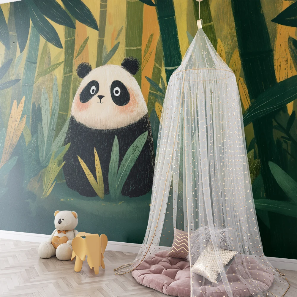 Tapet s panda | Прекрасна илюстрация на панда в бамбукова гора