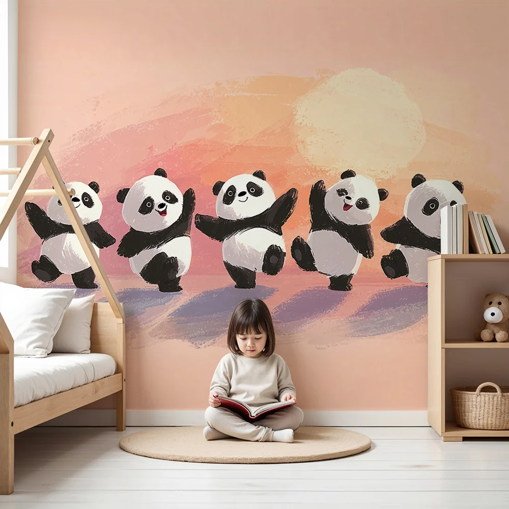 Tapet s pandi | Весело танцува на пастелен фон