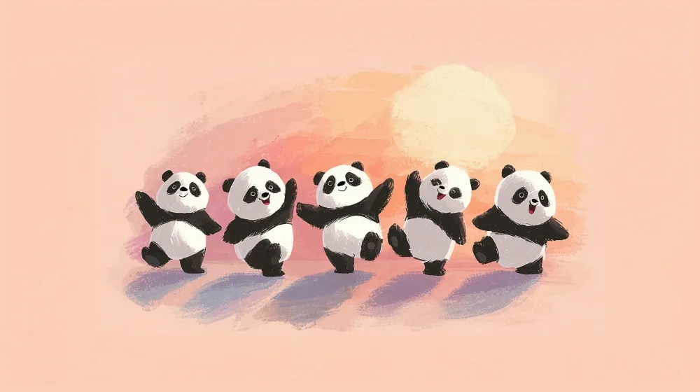 Tapet s pandi | Весело танцува на пастелен фон