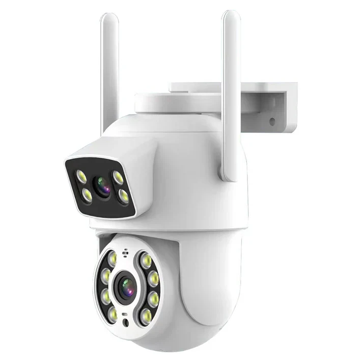 Двойна Външна WiFi Камера J3 с 2 екрана 20MP, ICSee, Бяла