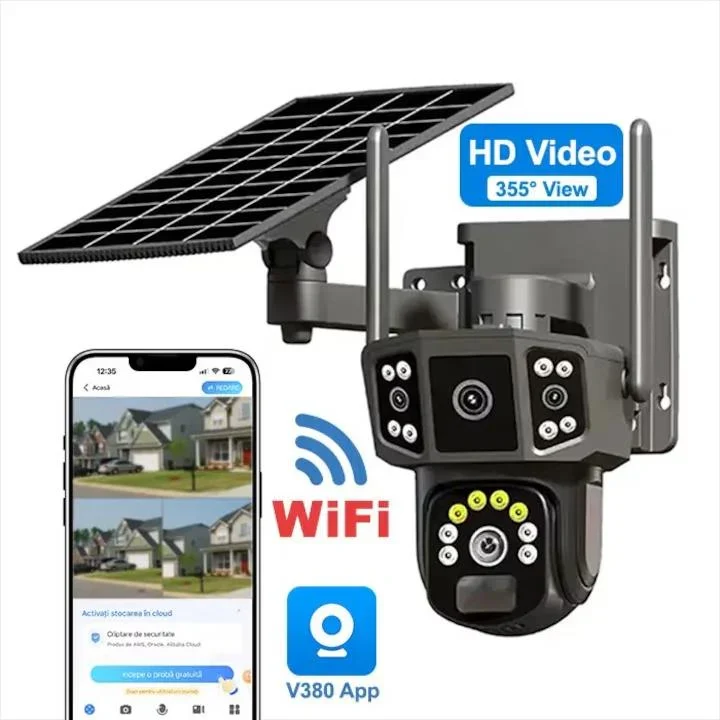 Външна WiFi камера 4MP Full HD, черна – с 9800 mAh батерия, соларно захранване, цветно нощно виждане и управление чрез моб...