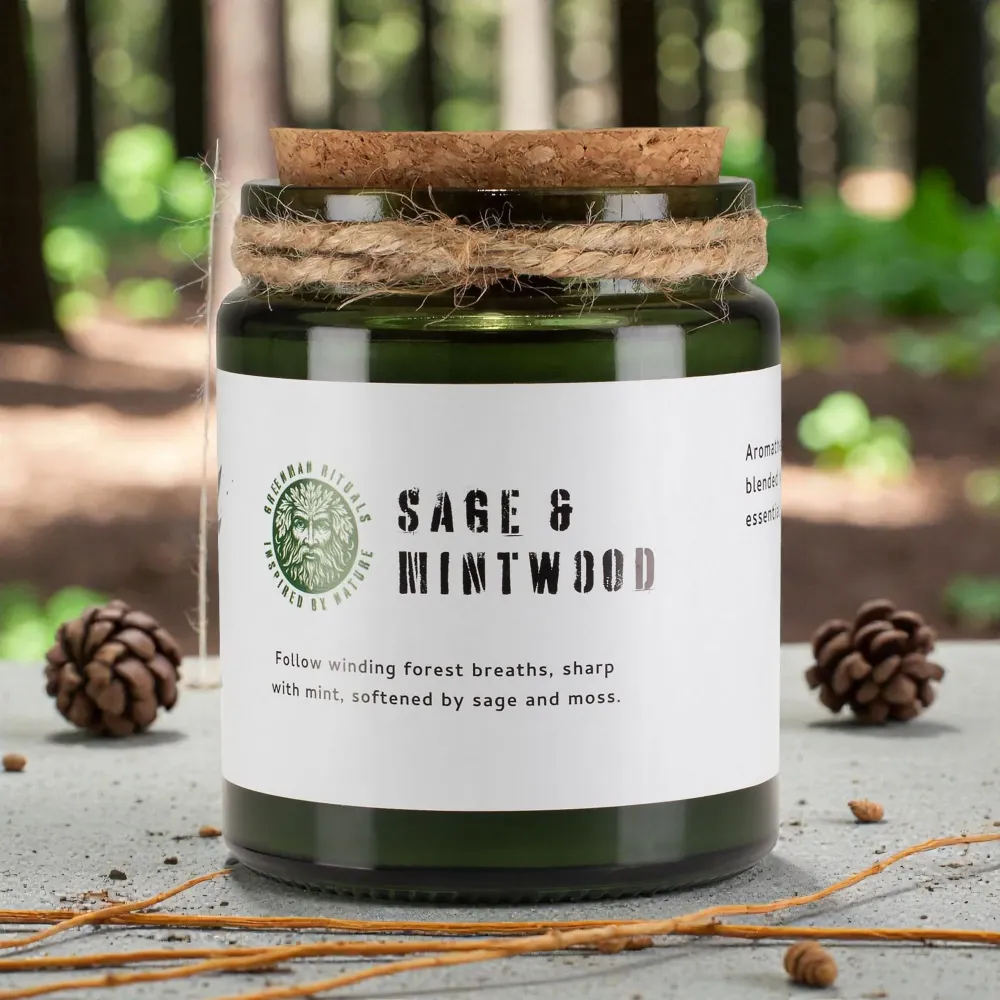 Зелен човек Woodwick соева свещ – градински чай и мента